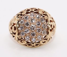 14K YELLOW GOLD FILIGREE DIAMOND CLUSTER RING