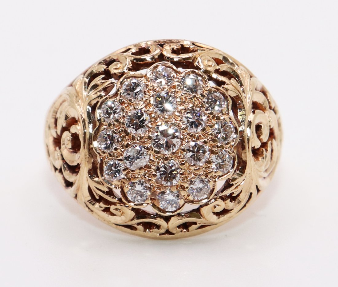 14K YELLOW GOLD FILIGREE DIAMOND CLUSTER RING (1 of 4)