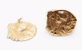 14K NOUVEAU LADY WITH DIAMOND NECKLACE SET