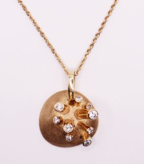 14K YELLOW GOLD "SPUTNIK" DIAMOND PENDANT & CHAIN