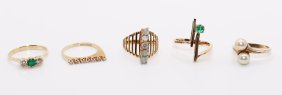 (5) VINTAGE 10-14K GOLD GEMSTONE RINGS