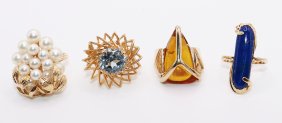 (4) VINTAGE 14K GOLD GEMSTONE RINGS