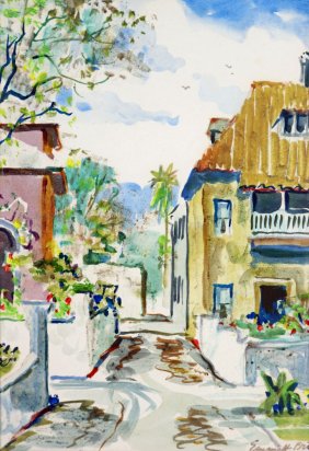 EMMETT FRITZ ST. AUGUSTINE STREET SCENE WATERCOLOR