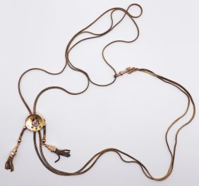 VICTORIAN 14K GOLD CHAIN & CHERUB WATCH FOB