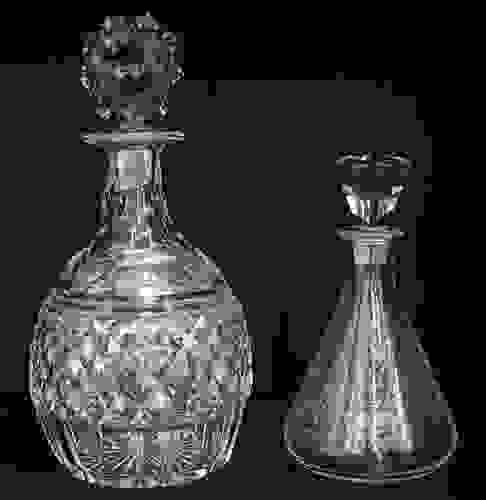 (2) CRYSTAL LIQUOR DECANTERS - ETCHED BACCARAT