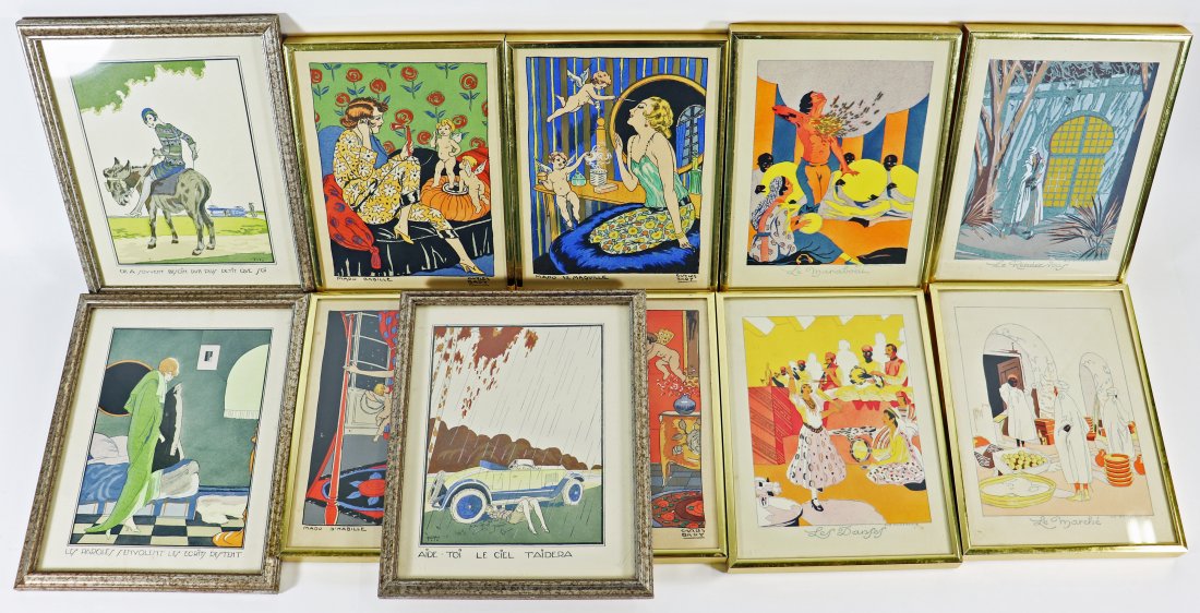 (11) FRAMED FRENCH ART DECO POCHOIRS (1 of 3)