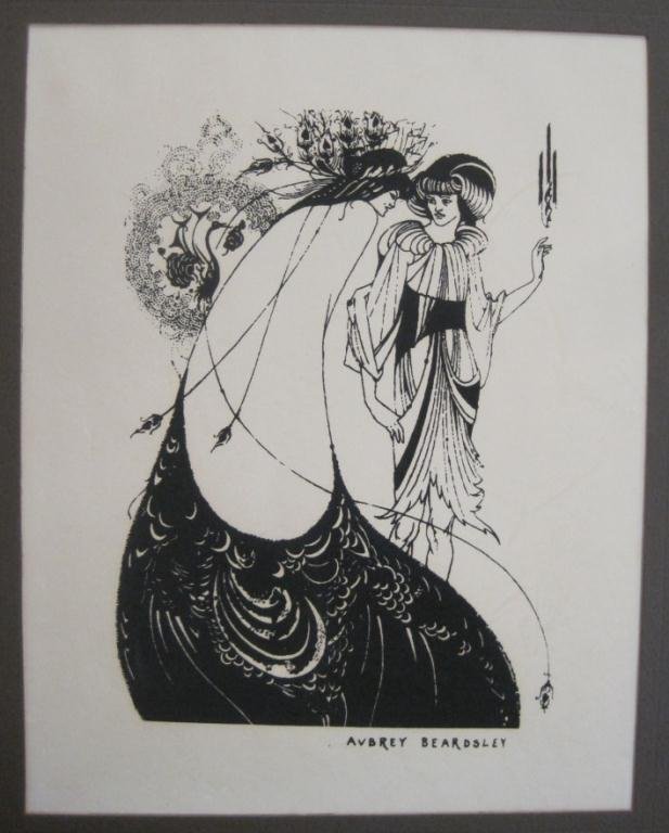 AUBREY BEARDSLEY THE PEACOCK SKIRT: Ink Lithograph. 11" x 14" in frame.