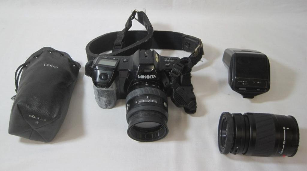 MINOLTA CAMERA & ACCESSORIES: Canon 55M Sky Lens, Minolta AF 80-200 Lens.