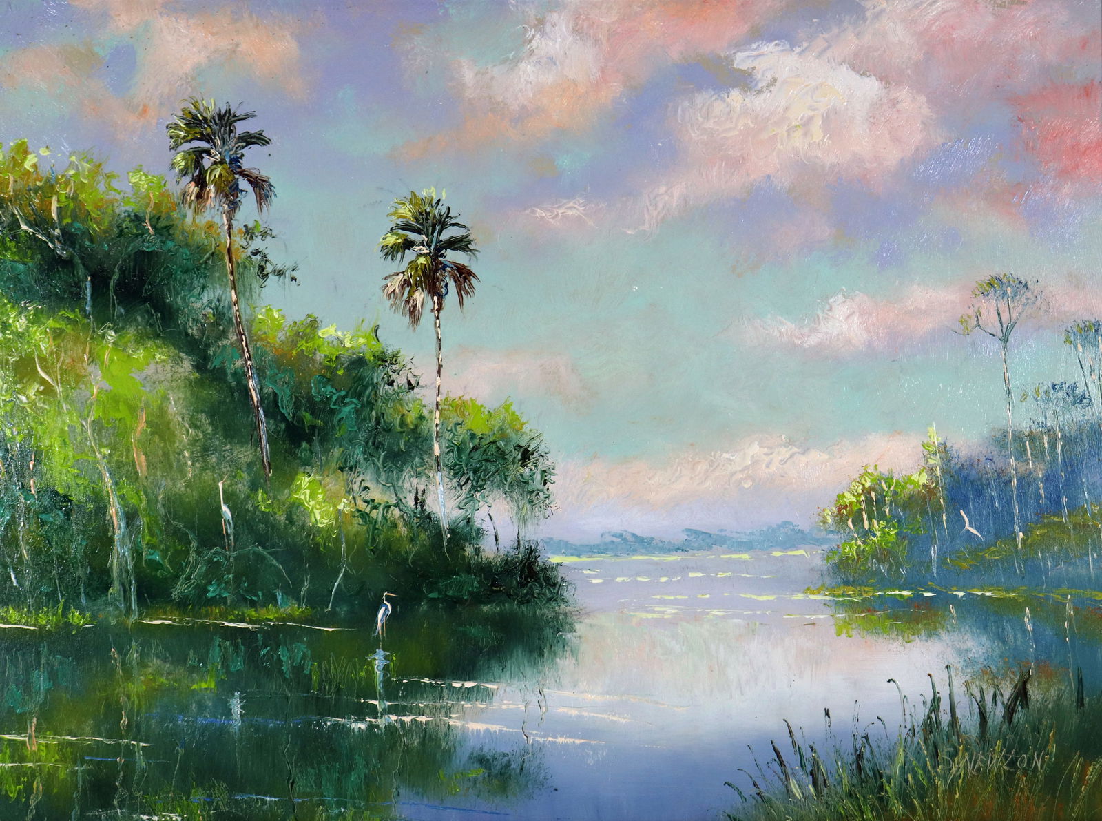 SAM NEWTON CLOUDY BLUE RIVER HIGHWAYMEN PAINTING (1 of 5)
