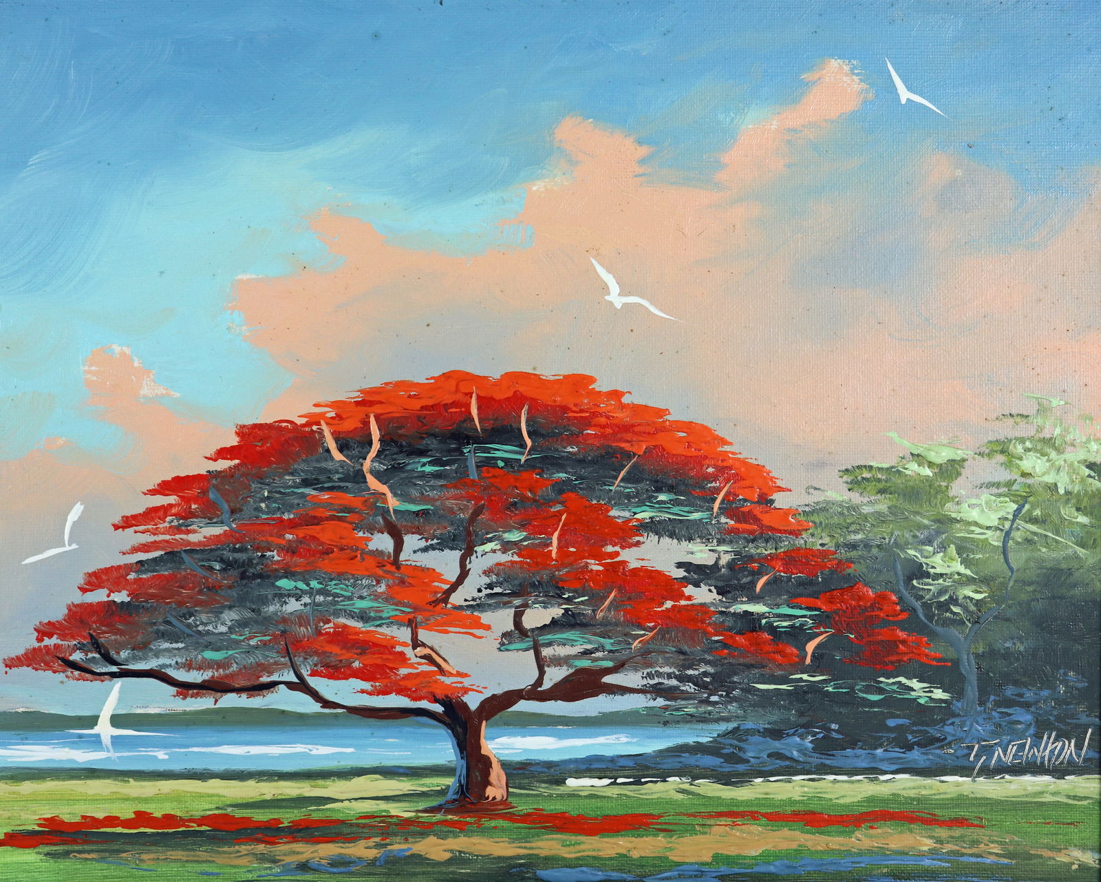 TRACY NEWTON FLORIDA RED POINCIANA TREE PAINTING (1 of 4)