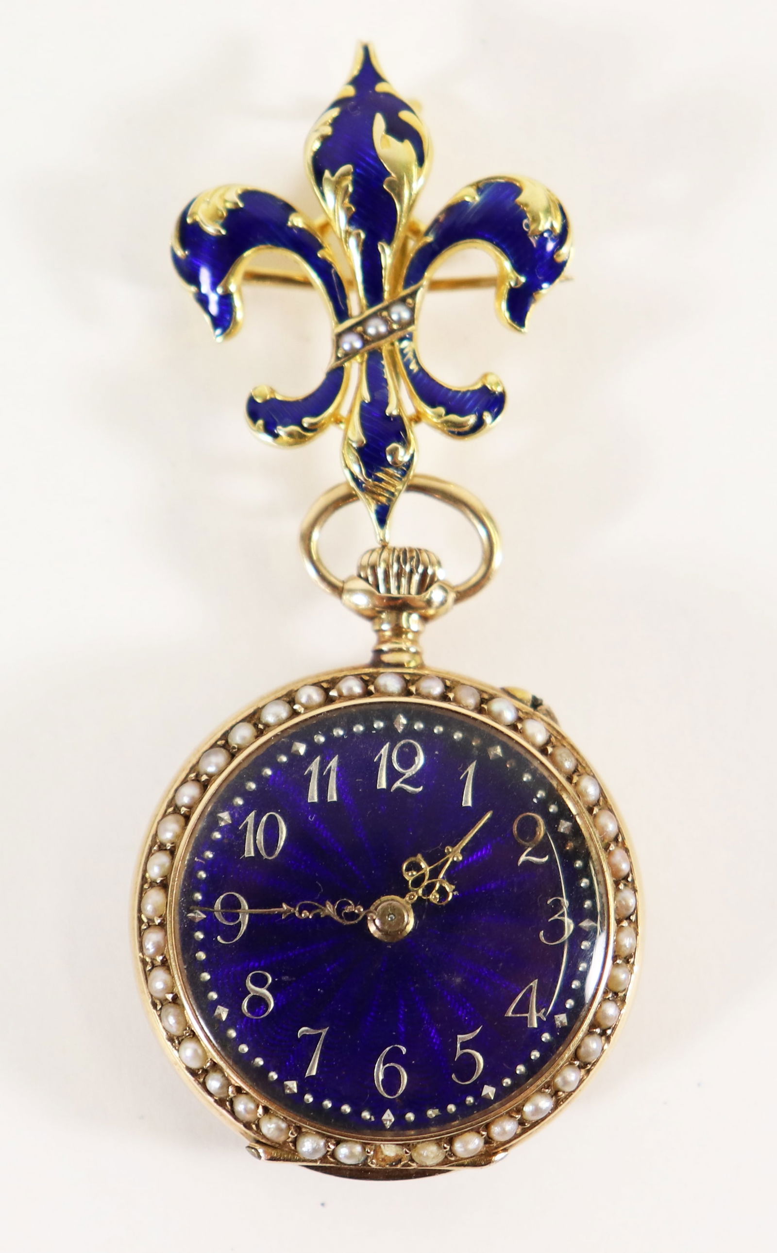 LADIES 14K ENAMEL & PEARL ENAMEL POCKET WATCH (1 of 5)