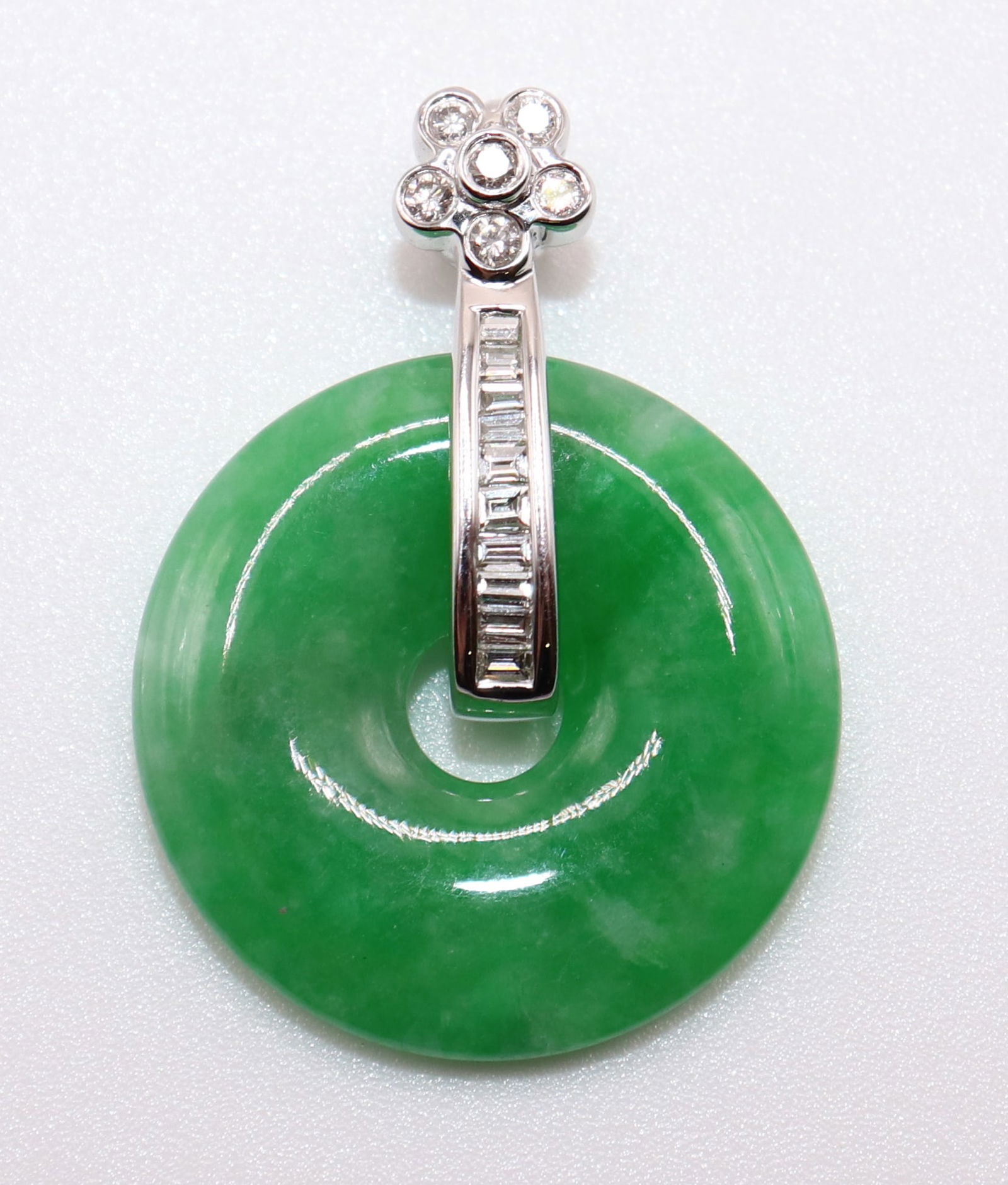 18KT WHITE GOLD JADE & DIAMOND PENDANT (1 of 4)