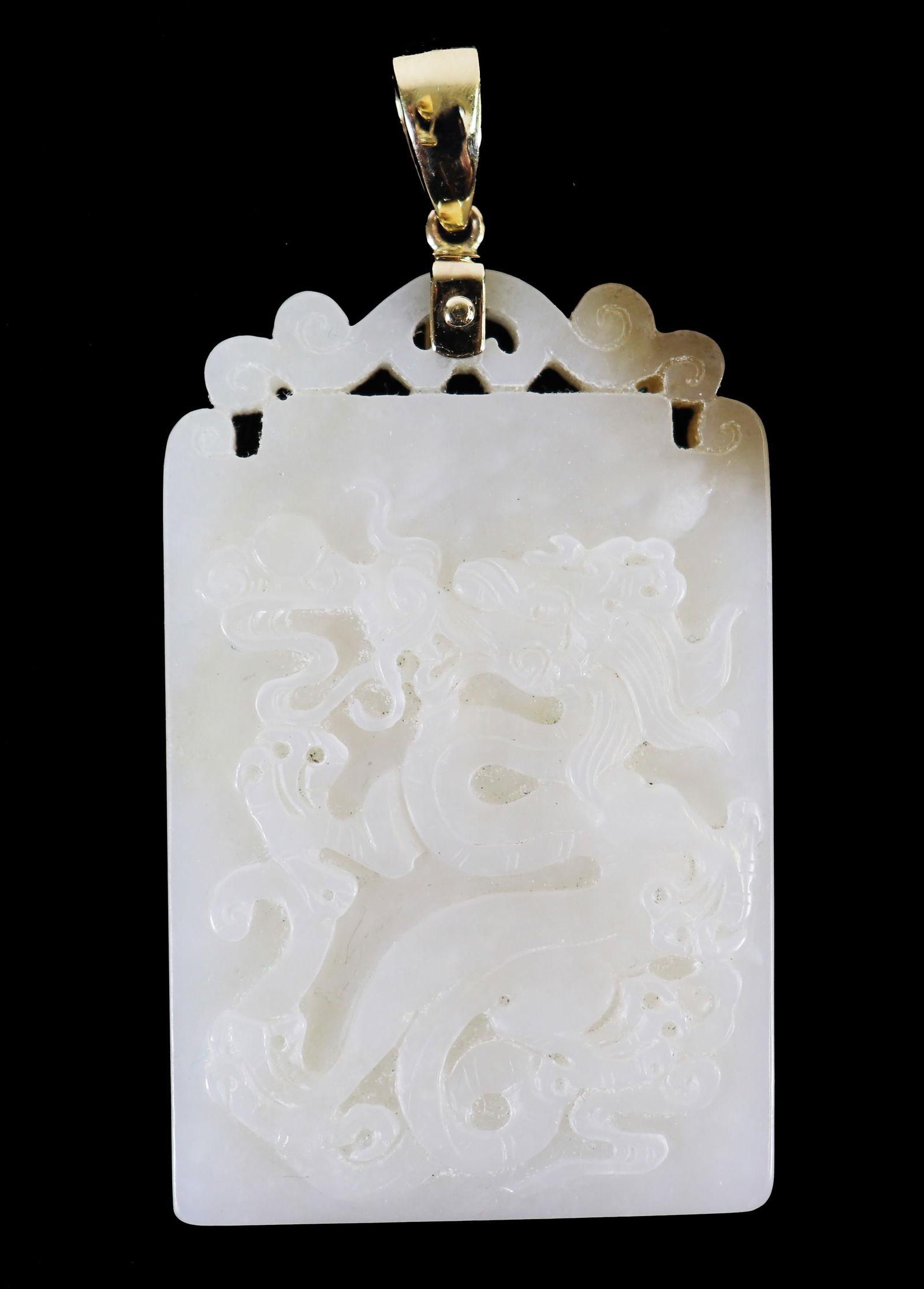 14K CHINESE CARVED JADE DRAGON PENDANT (1 of 6)