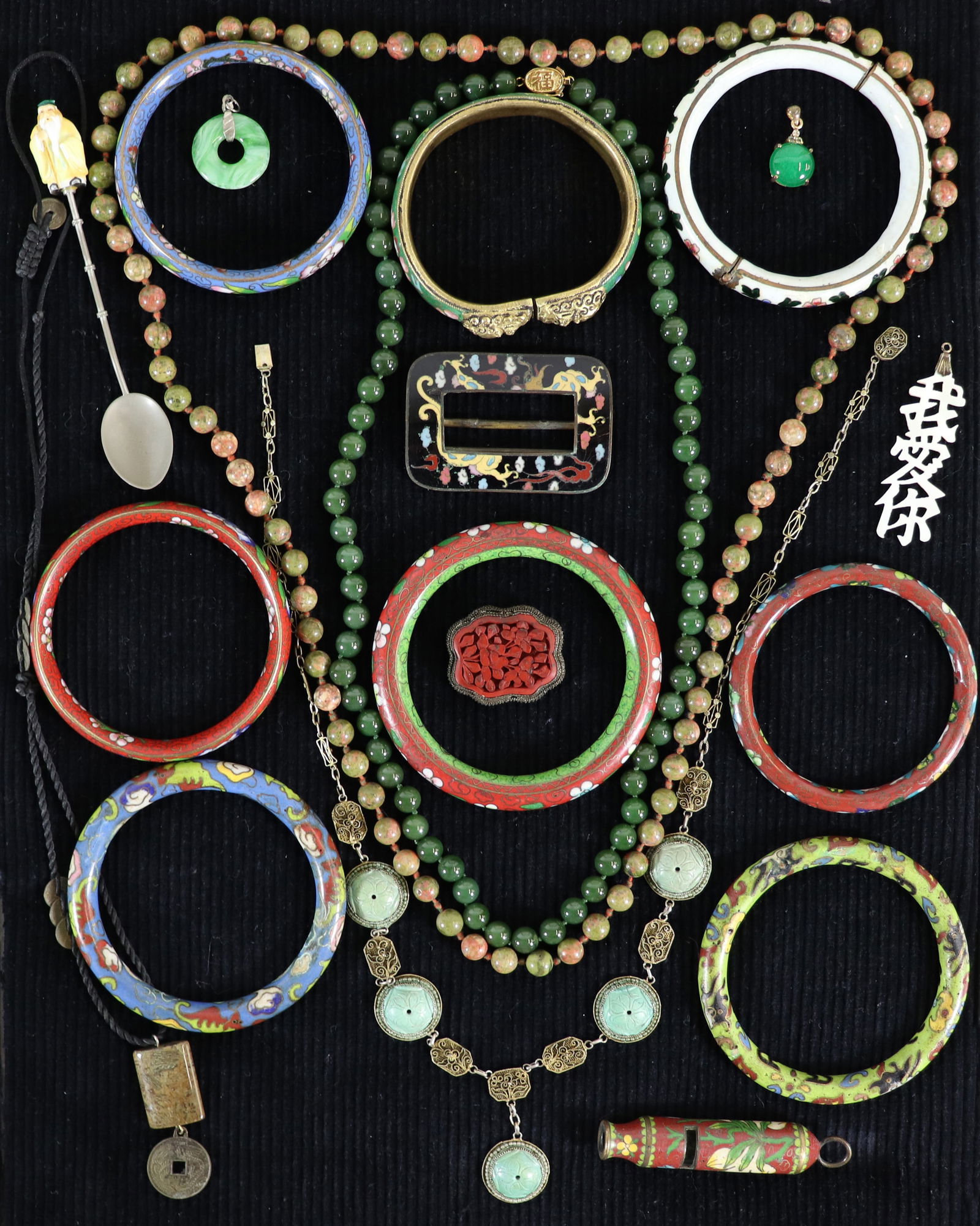 VINTAGE CHINESE CLOISONNE - JADE - ENAMEL JEWELRY (1 of 4)