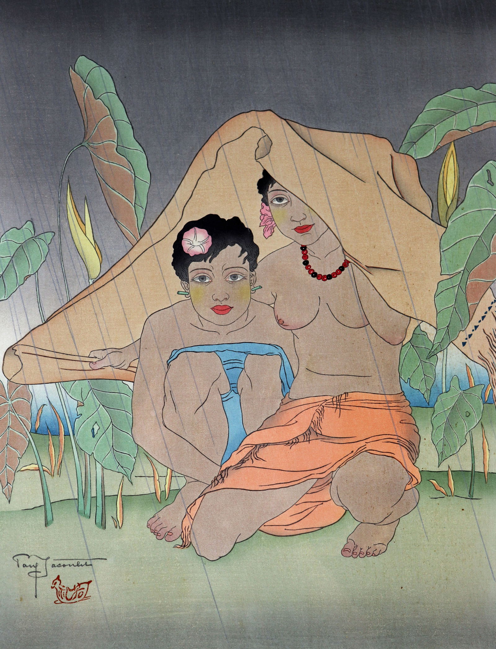 PAUL JACOULET SHELTERING FROM THE RAIN WOODBLOCK (1 of 3)