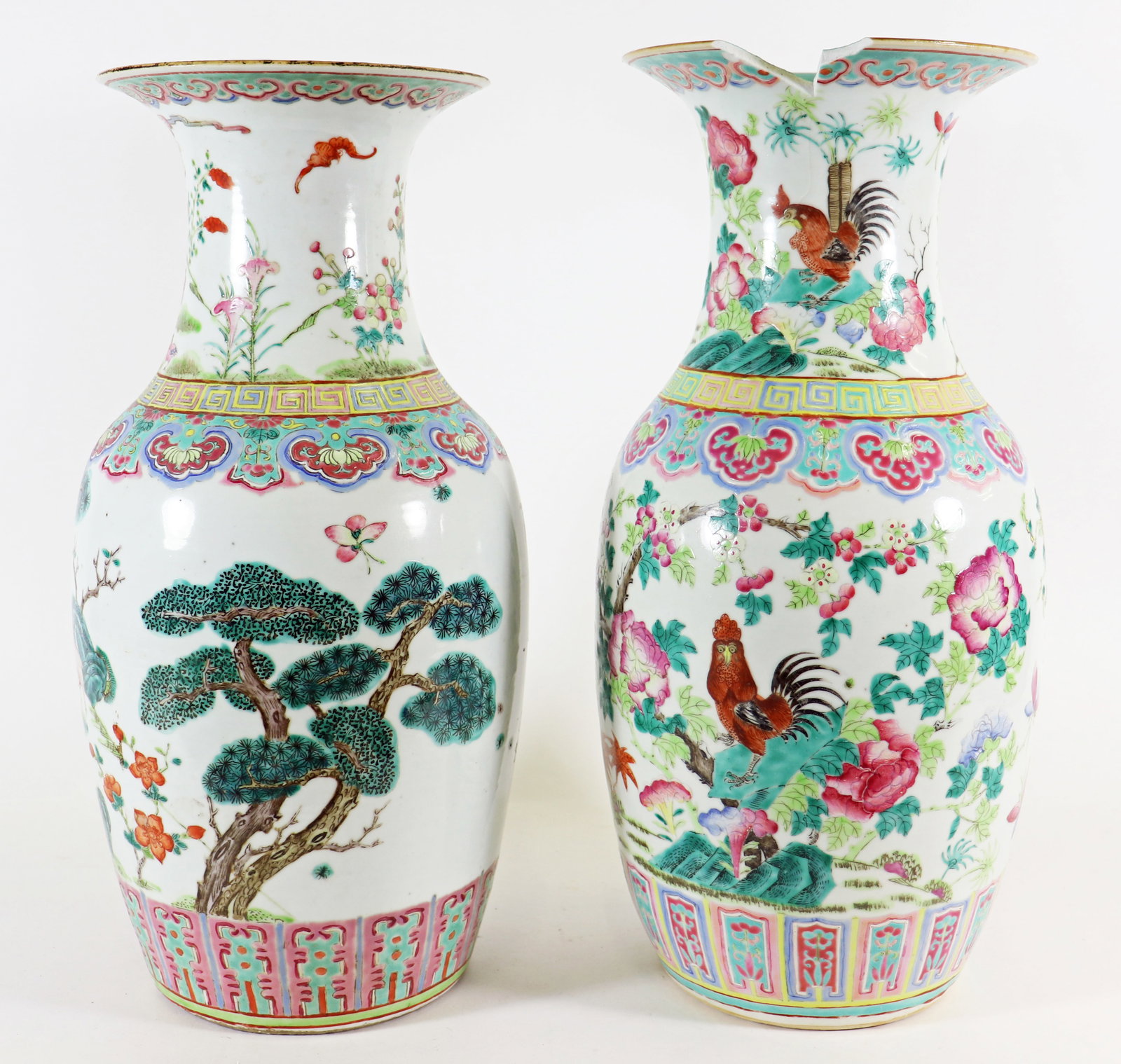 PAIR OF CHINESE FAMILLE ROSE VASES 18" TALL (1 of 4)