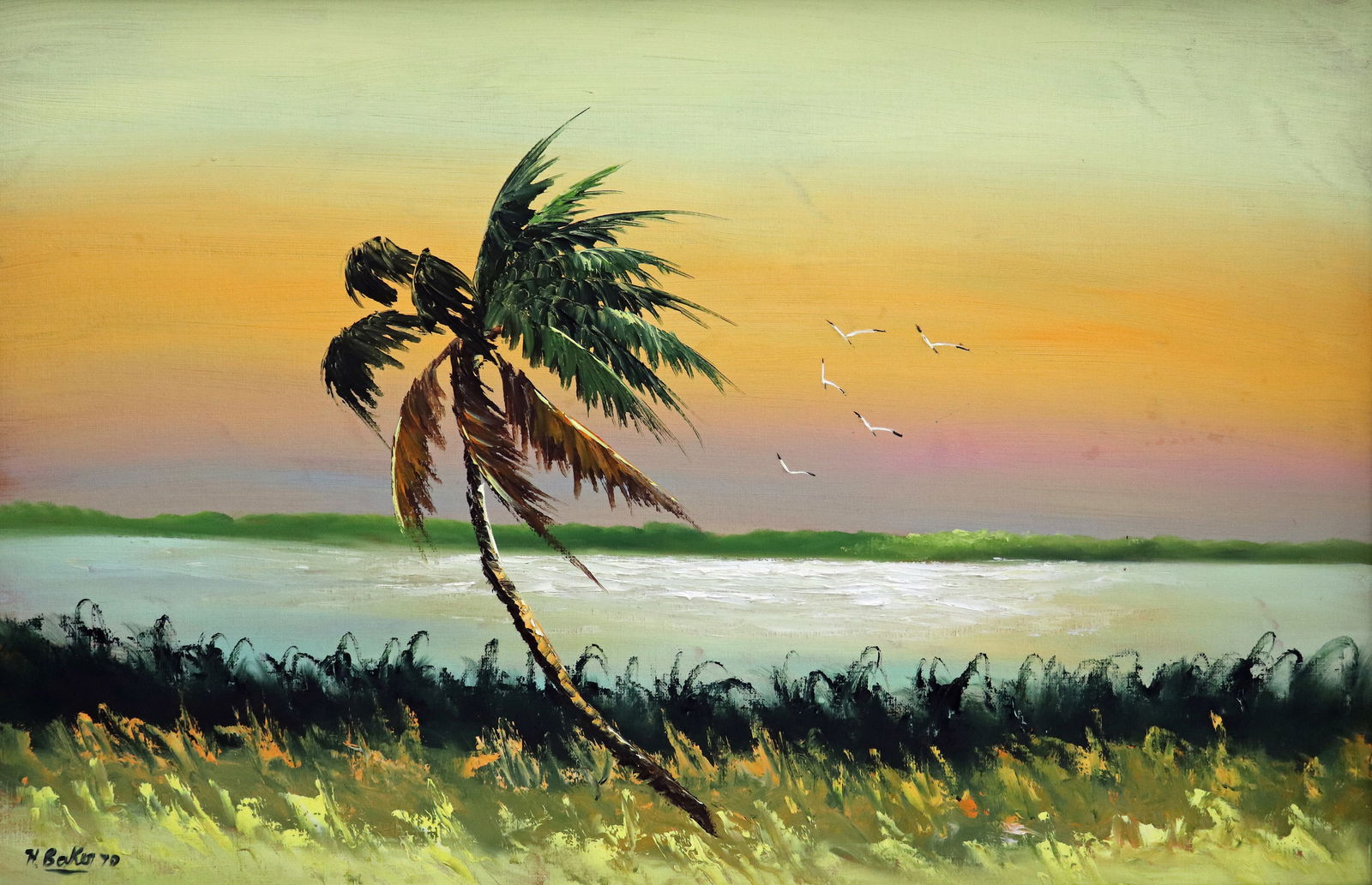 HEZEKIAH BAKER 1970 SUNSET PALM HIGHWAYMEN PAINTING (1 of 6)