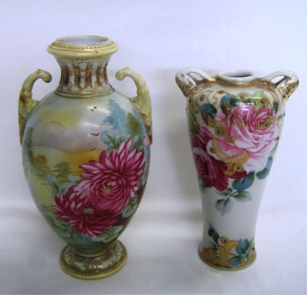 PAIR OF NIPPON VASES: 10 1/4" Tall & 9" Tall.