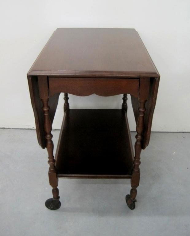 CHERRY DROP LEAF TEA CART: Nice solid wood cart