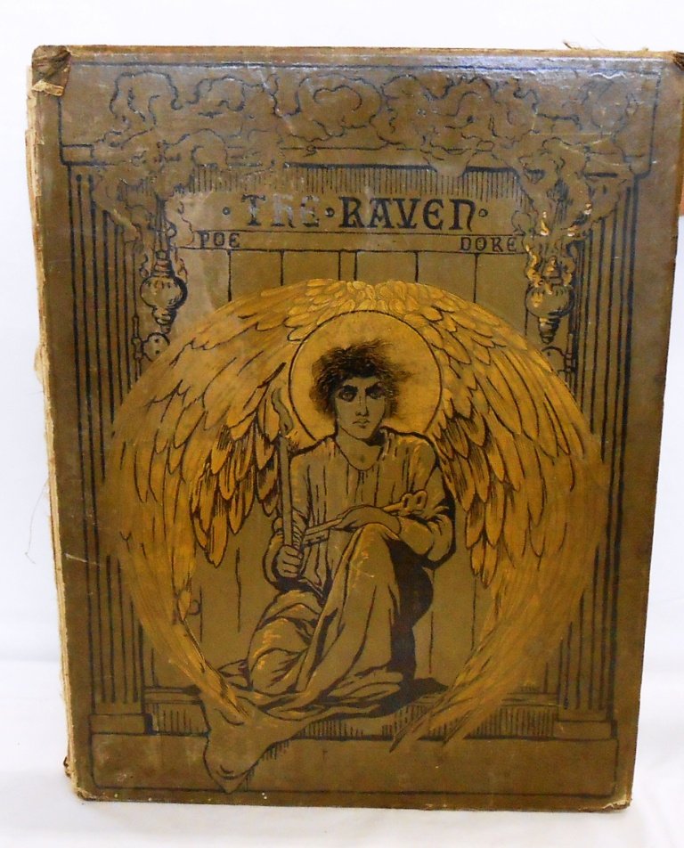THE RAVEN BOOK BY EDGAR ALLAN POE c1884: Illustrated by Gustave Dore with comments by Edmund C. Stedman. New York Harper & Brothers Publishers 1884. Some water damage to upper corners with no effect to engravings. Some spine damage.