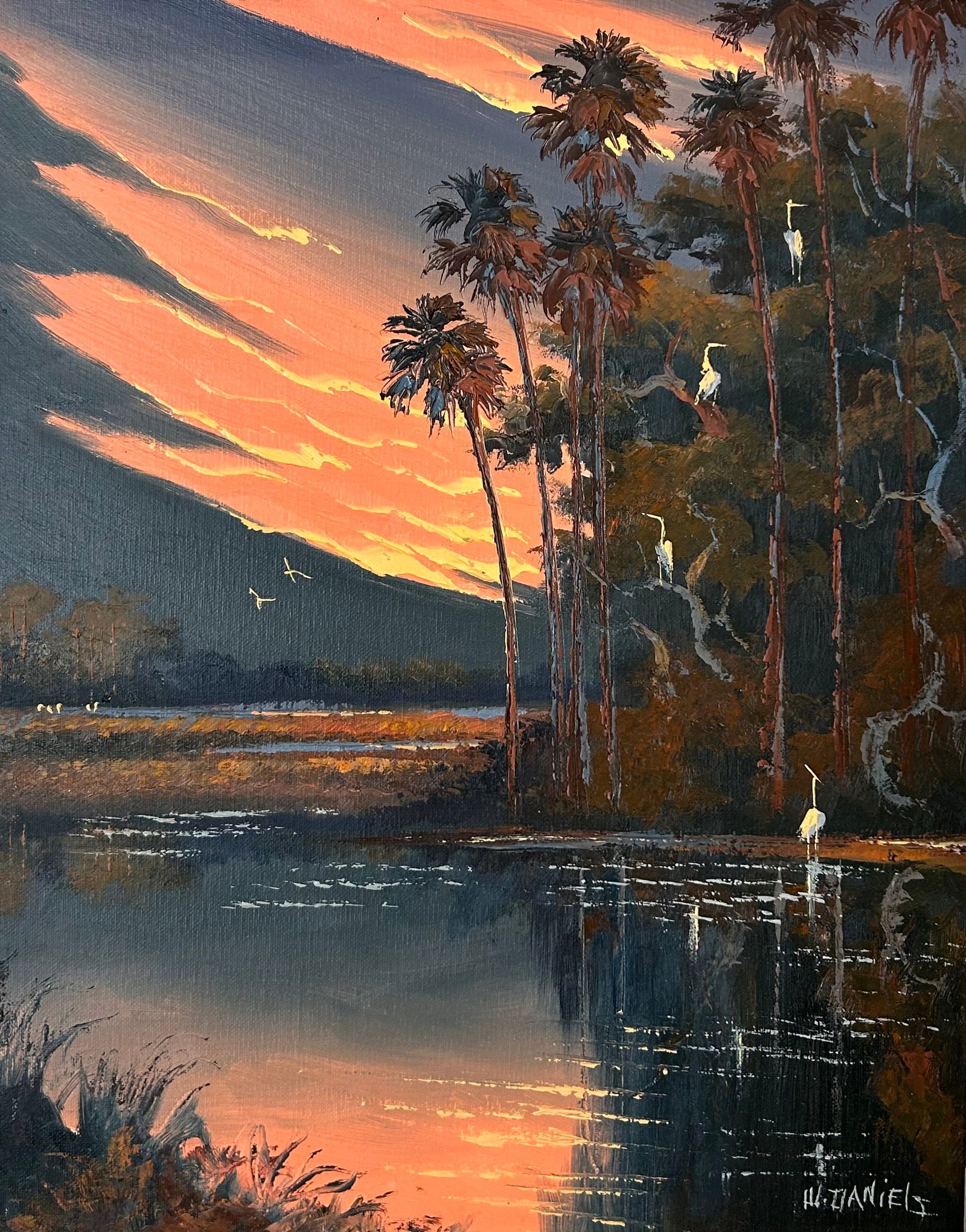 WILLIE DANIELS FIRE SKY SUNSET HIGHWAYMEN PAINTING (1 of 5)