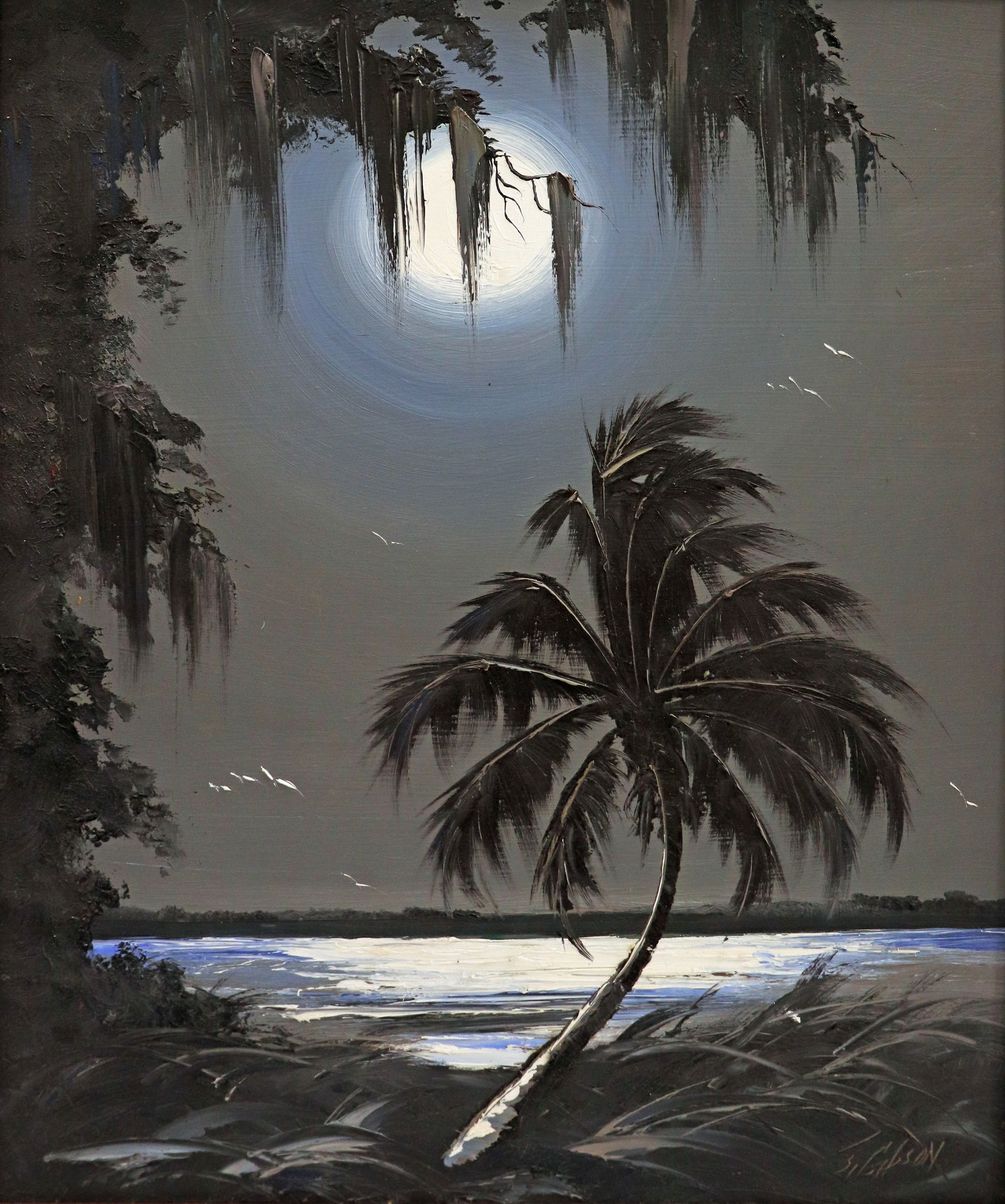 JAMES GIBSON NIGHT RIVER PALM HIGHWAYMEN PAINTING (1 of 4)