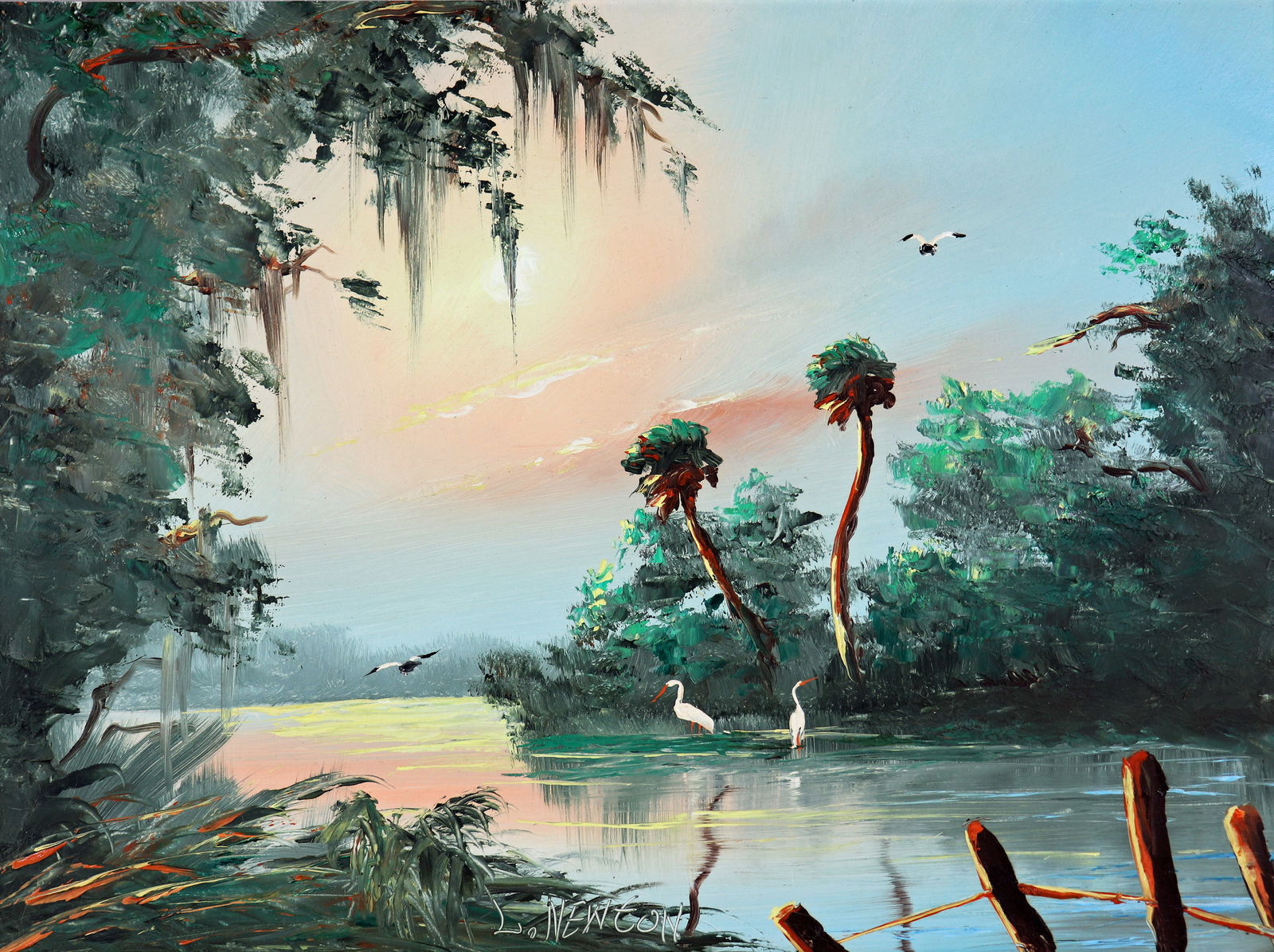 LEMUEL NEWTON RIVER SUNSET HIGHWAYMEN PAINTING (1 of 5)