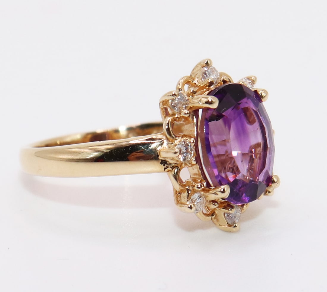 14K YELLOW GOLD AMETHYST & DIAMOND RING (1 of 3)