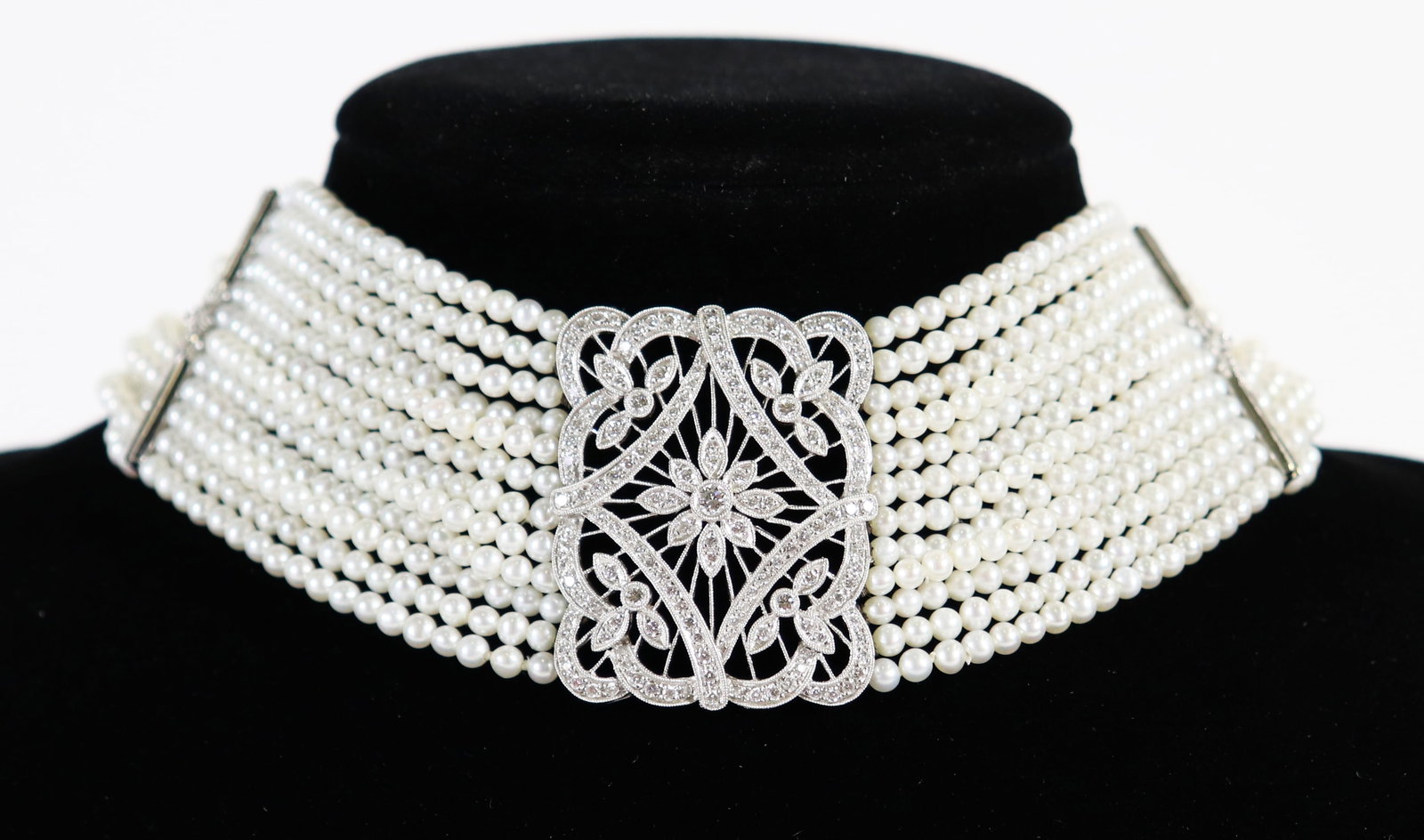 PLATINUM PEARL & DIAMOND CHOKER NECKLACE (1 of 8)