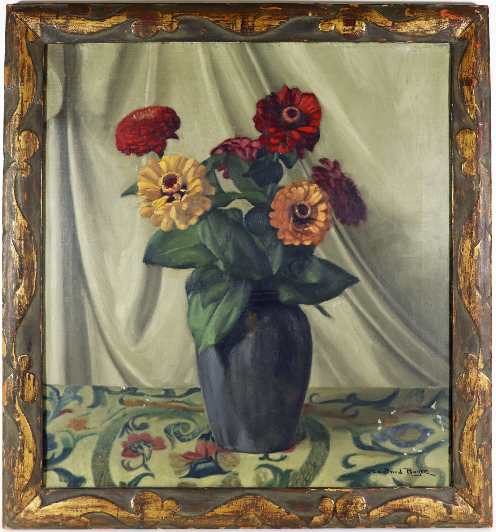 WOODFORD ROYCE STILL LIFE "ZINNIAS" PAINTING (1 of 7)