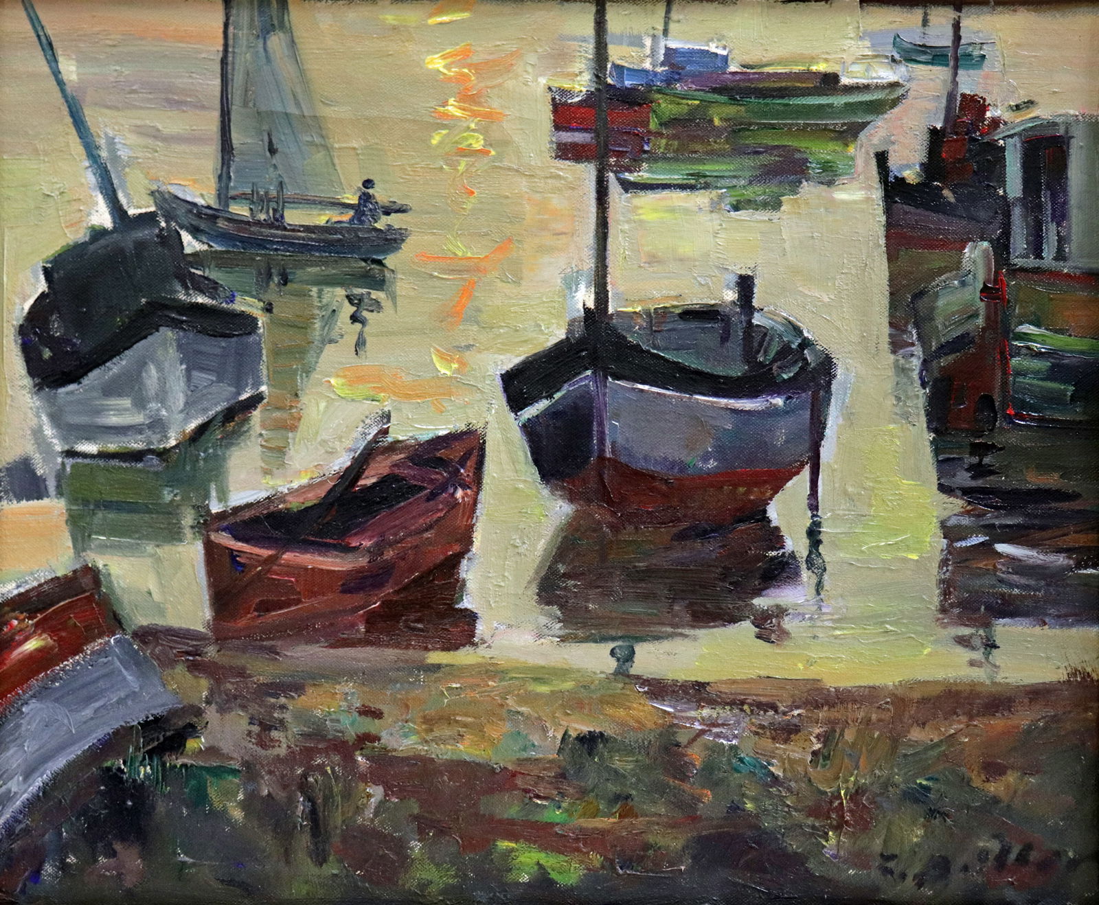 ZOMA BAITLER BOATS IN HARBOR PAINTING (1 of 6)
