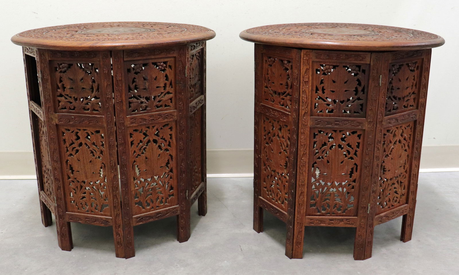 (2) TEAK ANGLO INDIAN OCTAGONAL FOLDING TABLES (1 of 4)