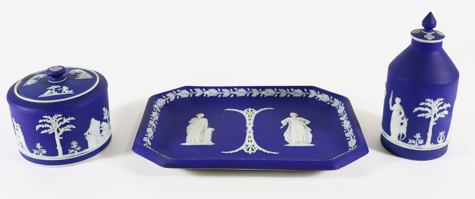 (3pc) WEDGWOOD BLUE JASPERWARE VANITY SET (1 of 3)