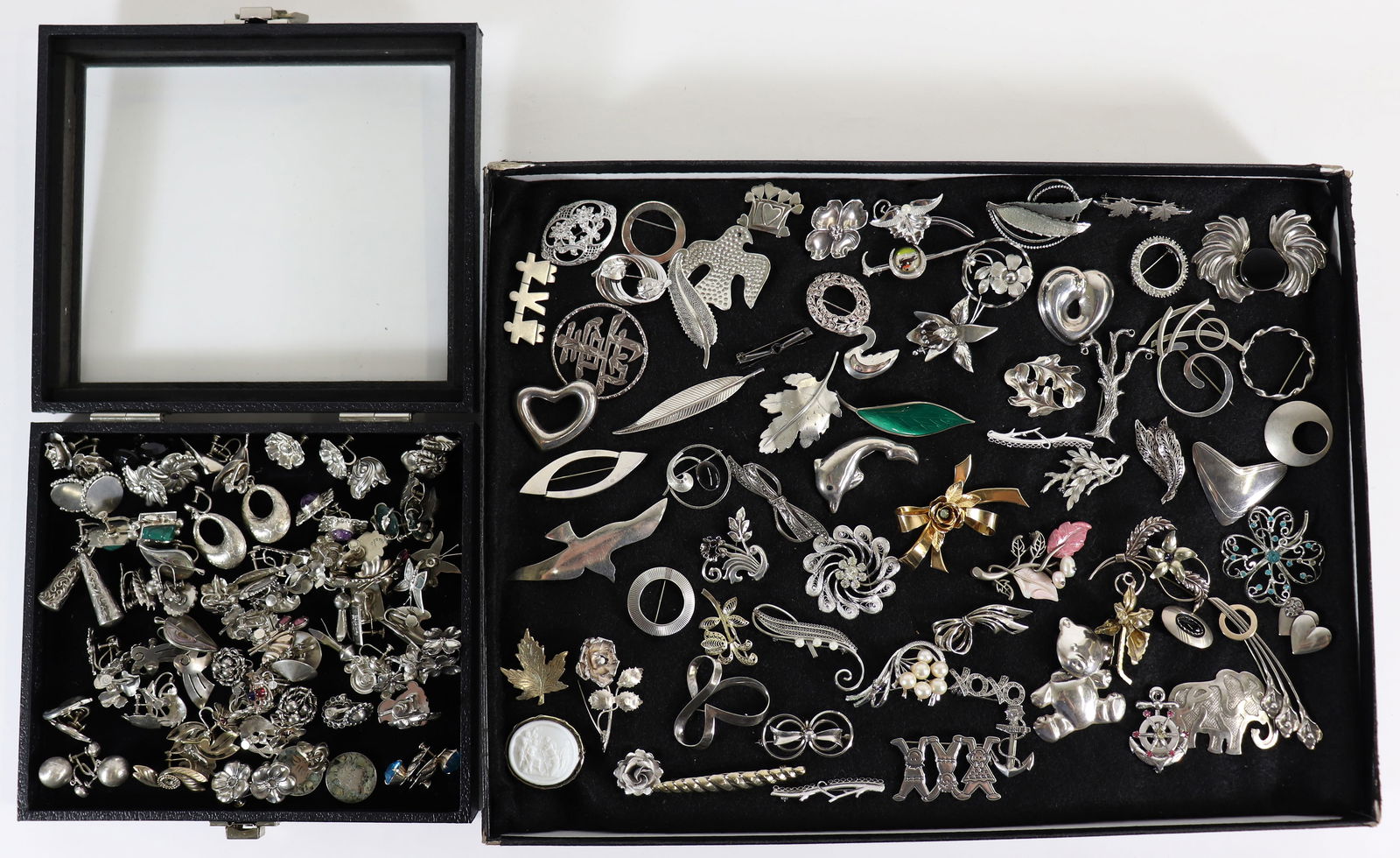 VINTAGE STERLING SILVER BROOCHES & EARRINGS (1 of 6)