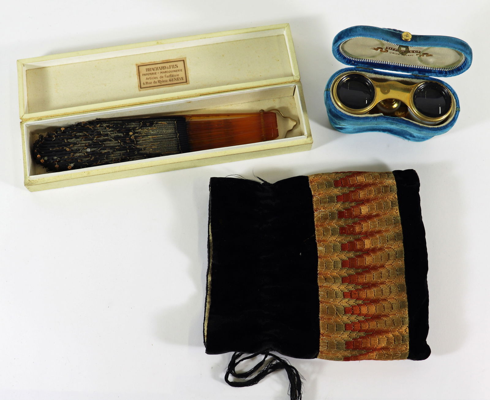 TIFFANY OPERA GLASSES, VICTORIAN FAN & HANDBAG (1 of 6)