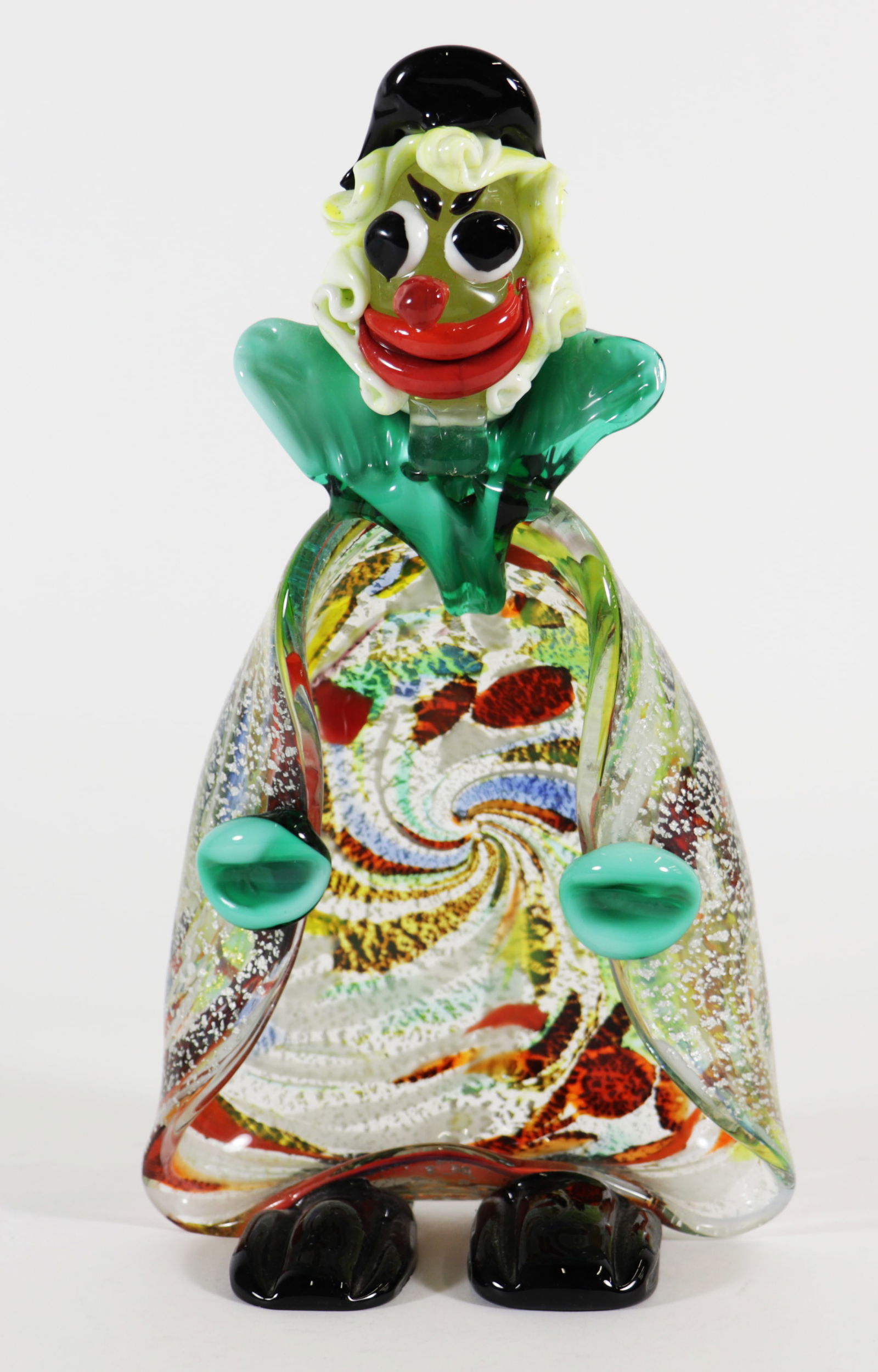 VINTAGE MURANO ART GLASS CLOWN FIGURINE: Vintage mid century whimsical Italian Murano art glass figurine. 9" x 5"