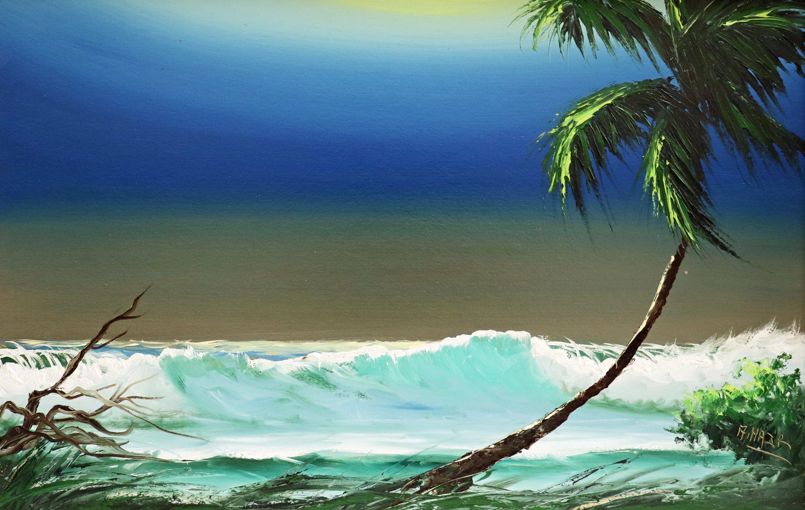 ALFRED HAIR NIGHT OCEAN WAVES HIGHWAYMEN PAINTING (1 of 4)