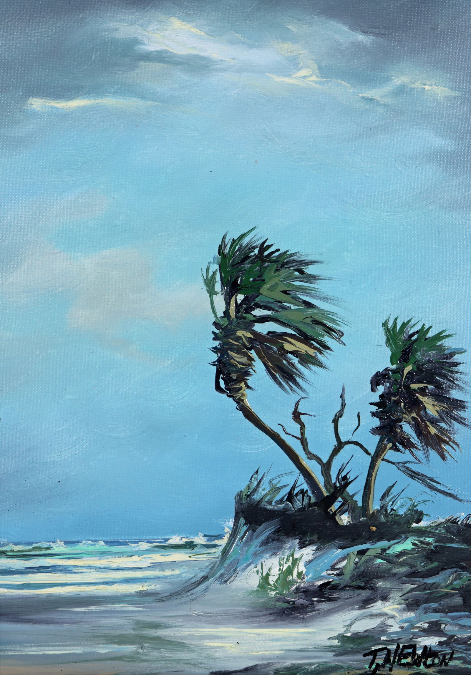 TRACY NEWTON STORMY BEACH PALMS PAINTING (1 of 4)