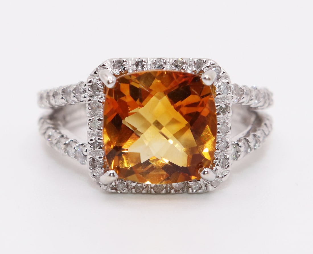 MICHAEL C. FINA 14K YELLOW CITRINE & DIAMOND RING (1 of 4)