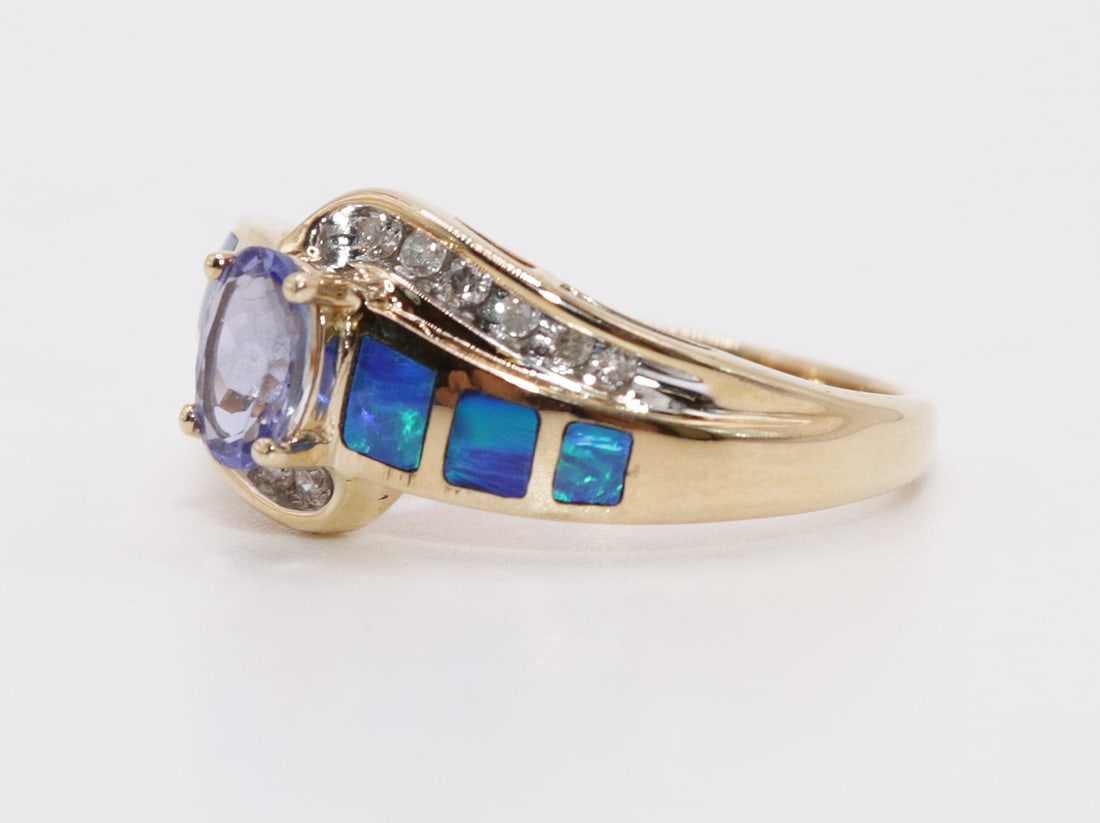 14K TANZANITE DIAMOND & MOSAIC OPAL RING (1 of 4)