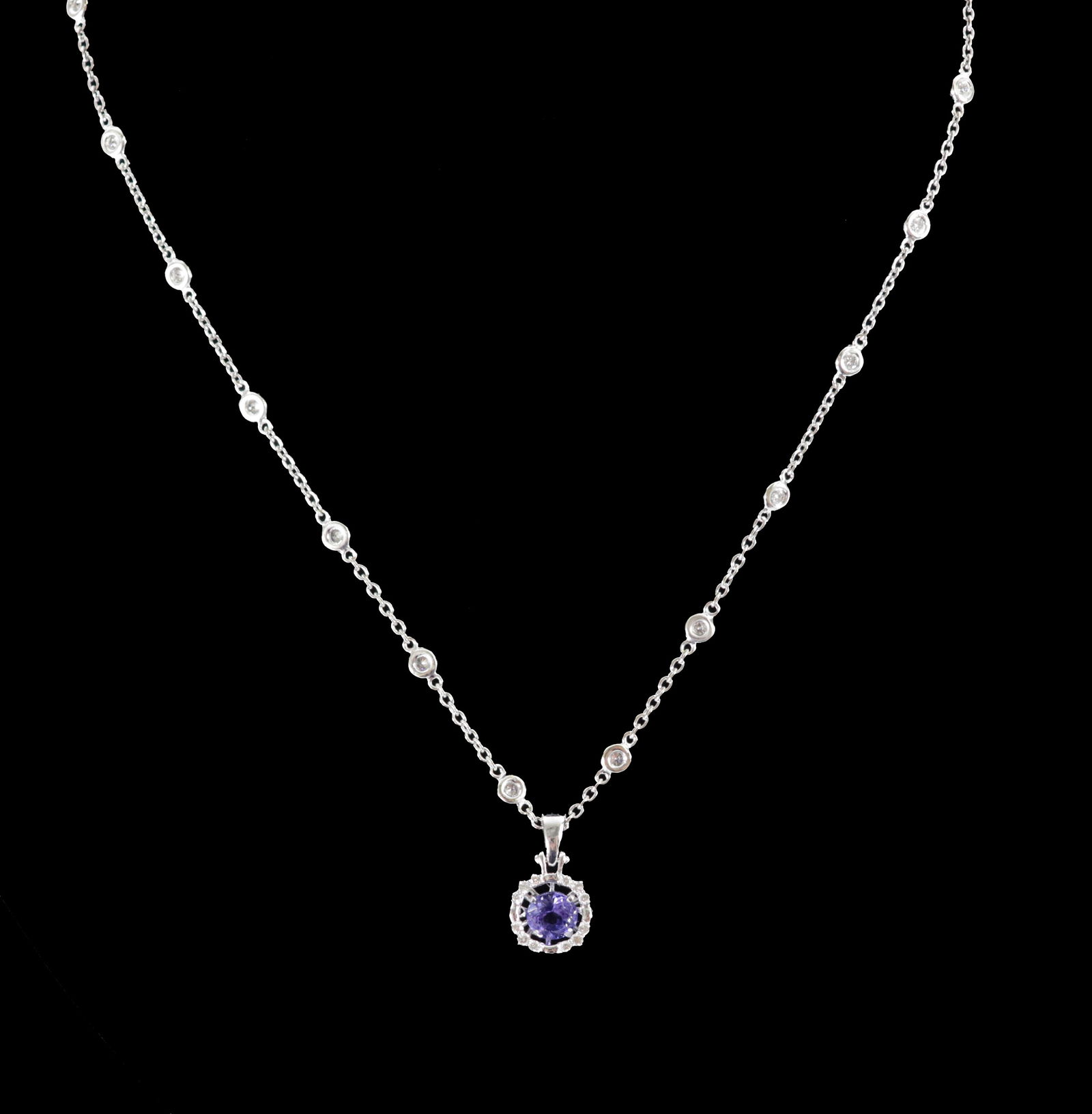 14K WHITE GOLD TANZANITE & DIAMOND NECKLACE (1 of 4)