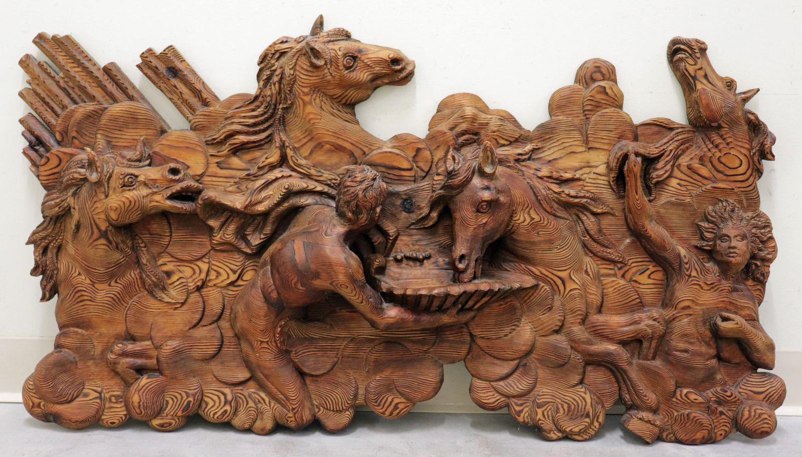 HAND CARVED WOOD WILD HORSE SCULPTURE (1 of 4)