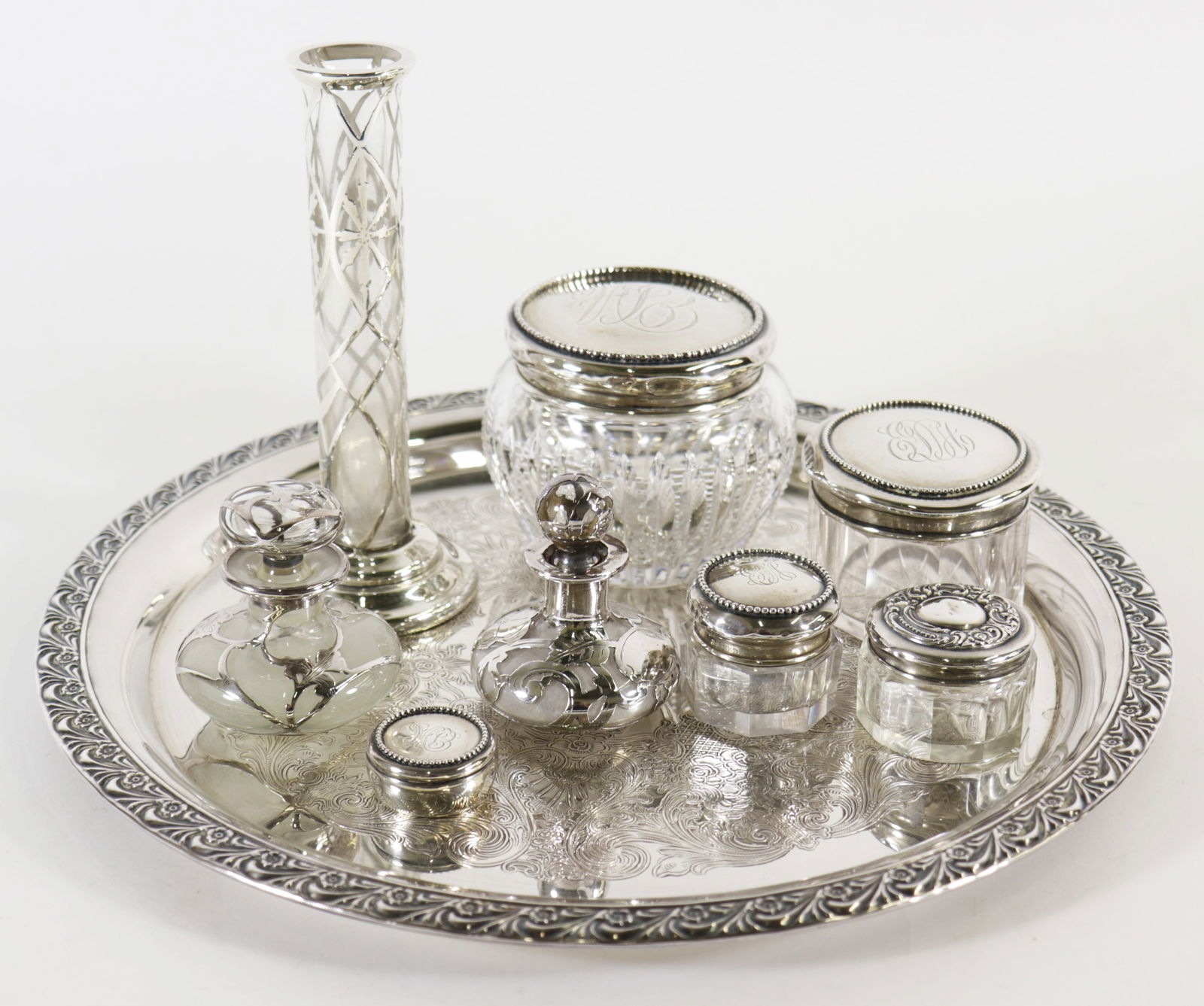 STERLING SILVER VANITY ITEMS & S/P TRAY (1 of 3)