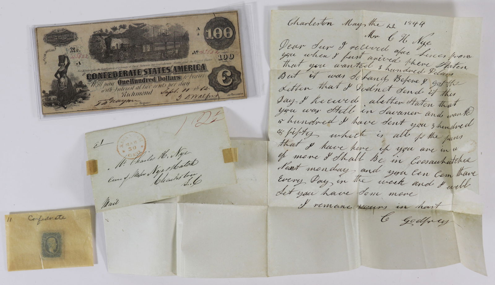 1862 CIVIL WAR $100 DOLLAR NOTE, STAMPS & LETTER (1 of 6)