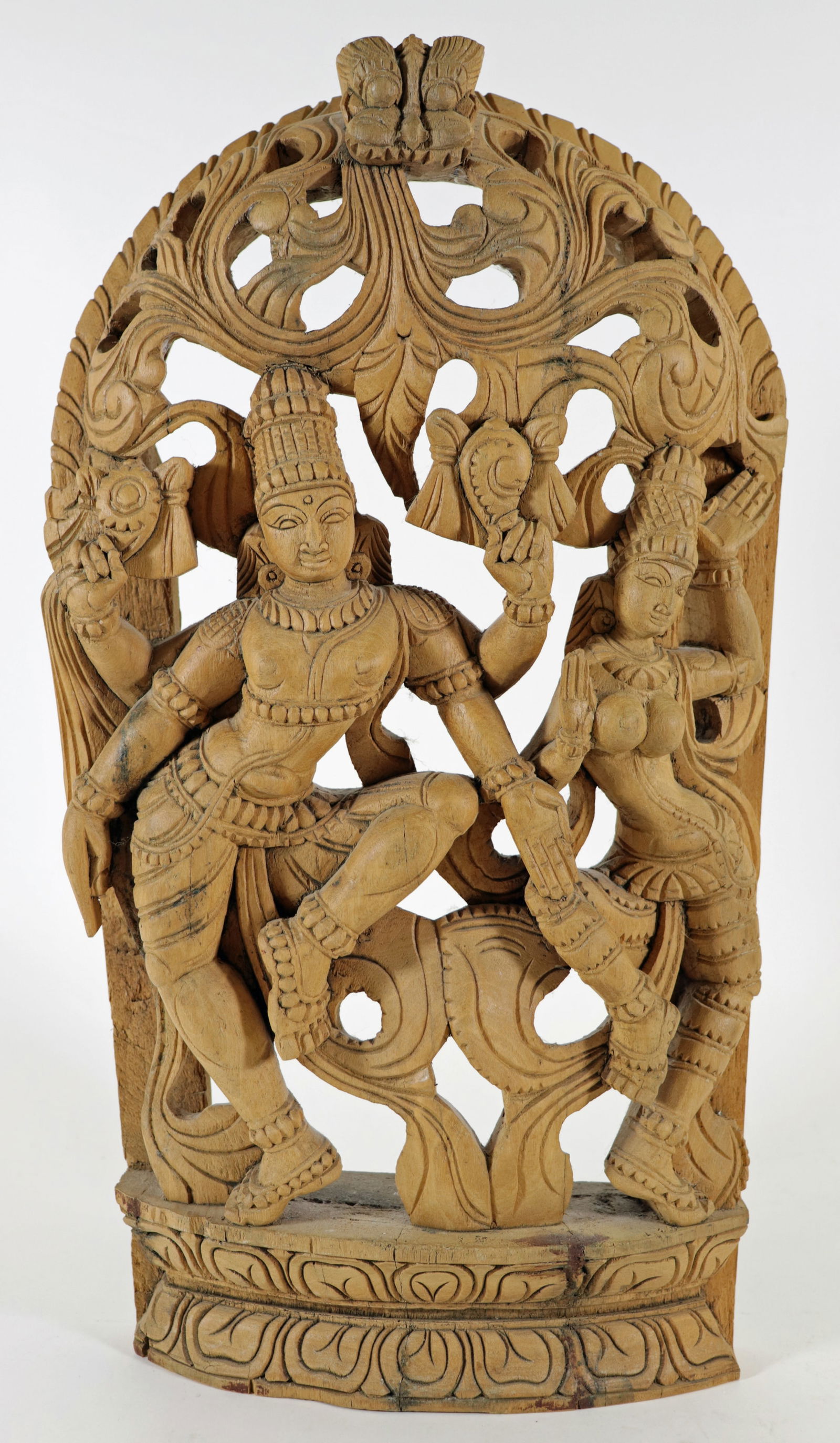 HINDU CARVED WOOD DANCING ASPARA STATUE (1 of 2)