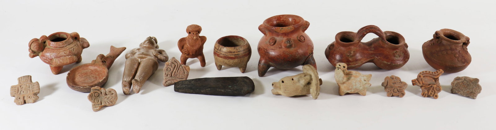 PRE-COLUMBIAN POTTERY & MORE: Collection of Pre-Columbian / style pottery bowls, figures, & more.