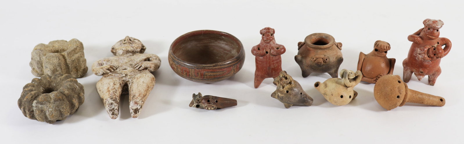 PRE-COLUMBIAN POTTERY & MORE: Collection of Pre-Columbian / style pottery bowls, figures, & more.