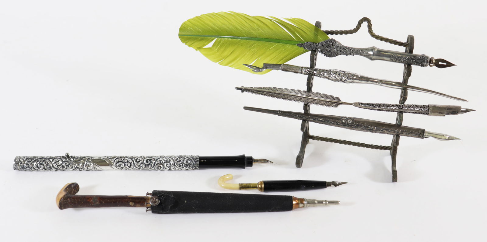 ANTIQUE STERLING & SILVER NOVELTY DIP INK PENS (1 of 4)
