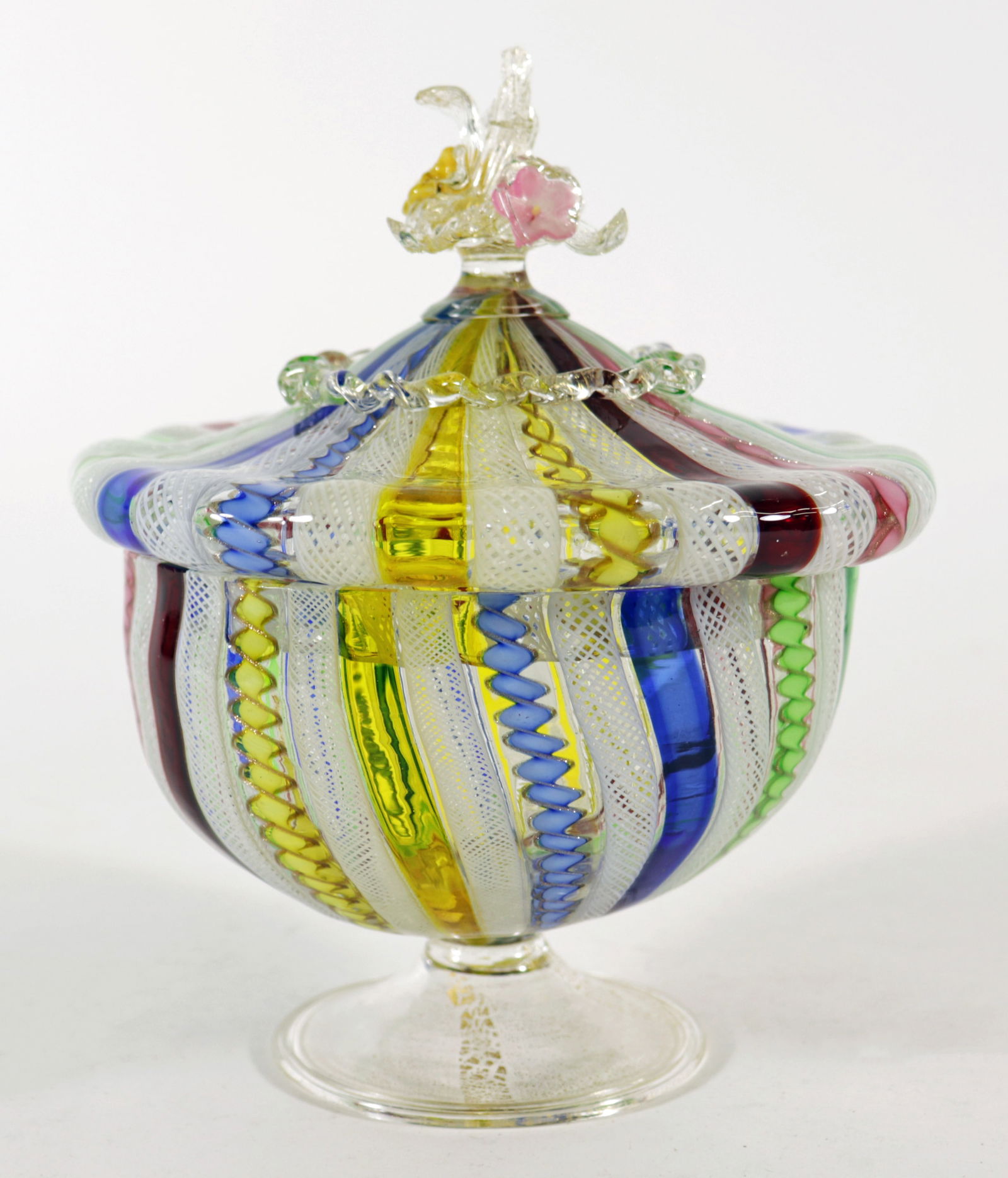 VENETIAN GLASS LATTICINO COVERED COMPOTE (1 of 4)