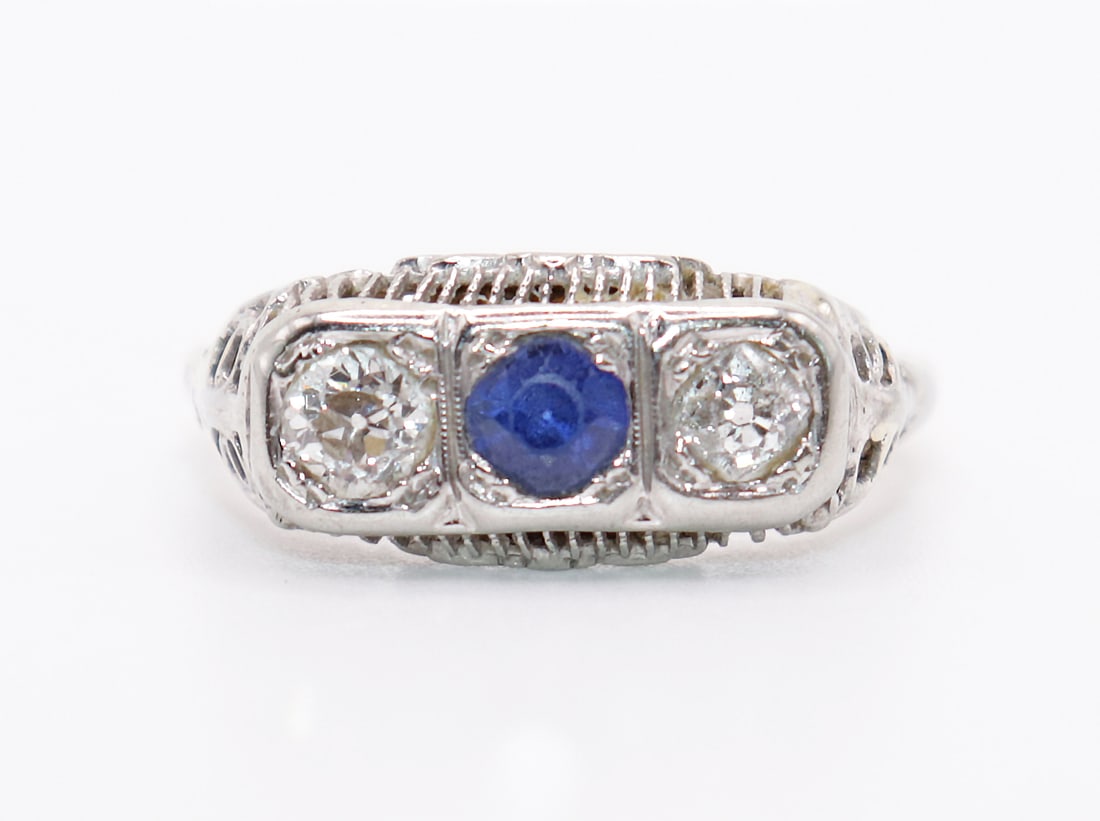 ART DECO 14K WHITE GOLD & DIAMOND RING (1 of 4)